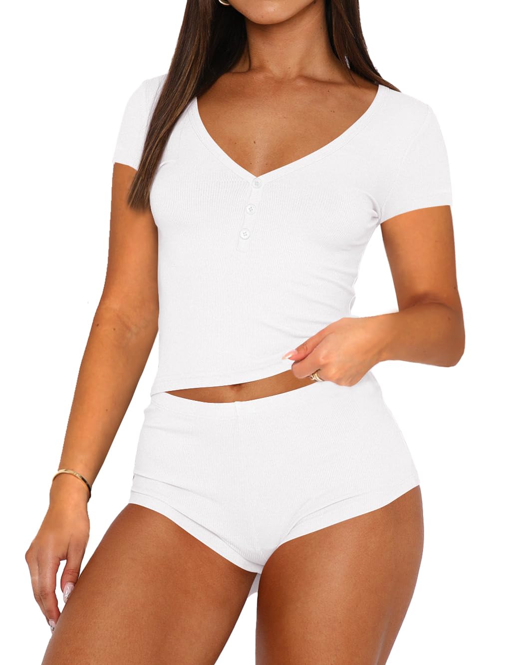 INFITTY Pajamas for Women Set Short Sleeve Button Down Sexy Pj Sets Sleepwear Soft Pjs Lounge Sets