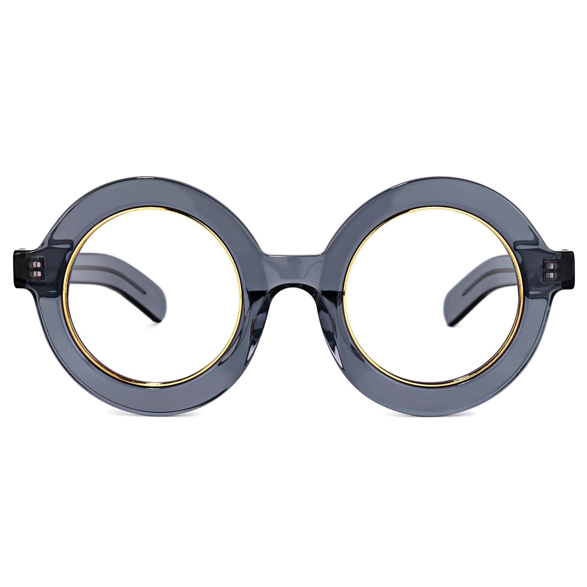 Zeelool Retro Thick Round Eyeglasses Frame for Women Men Non-prescription Clear Lens Calhoun ZOA01776-08 Gray