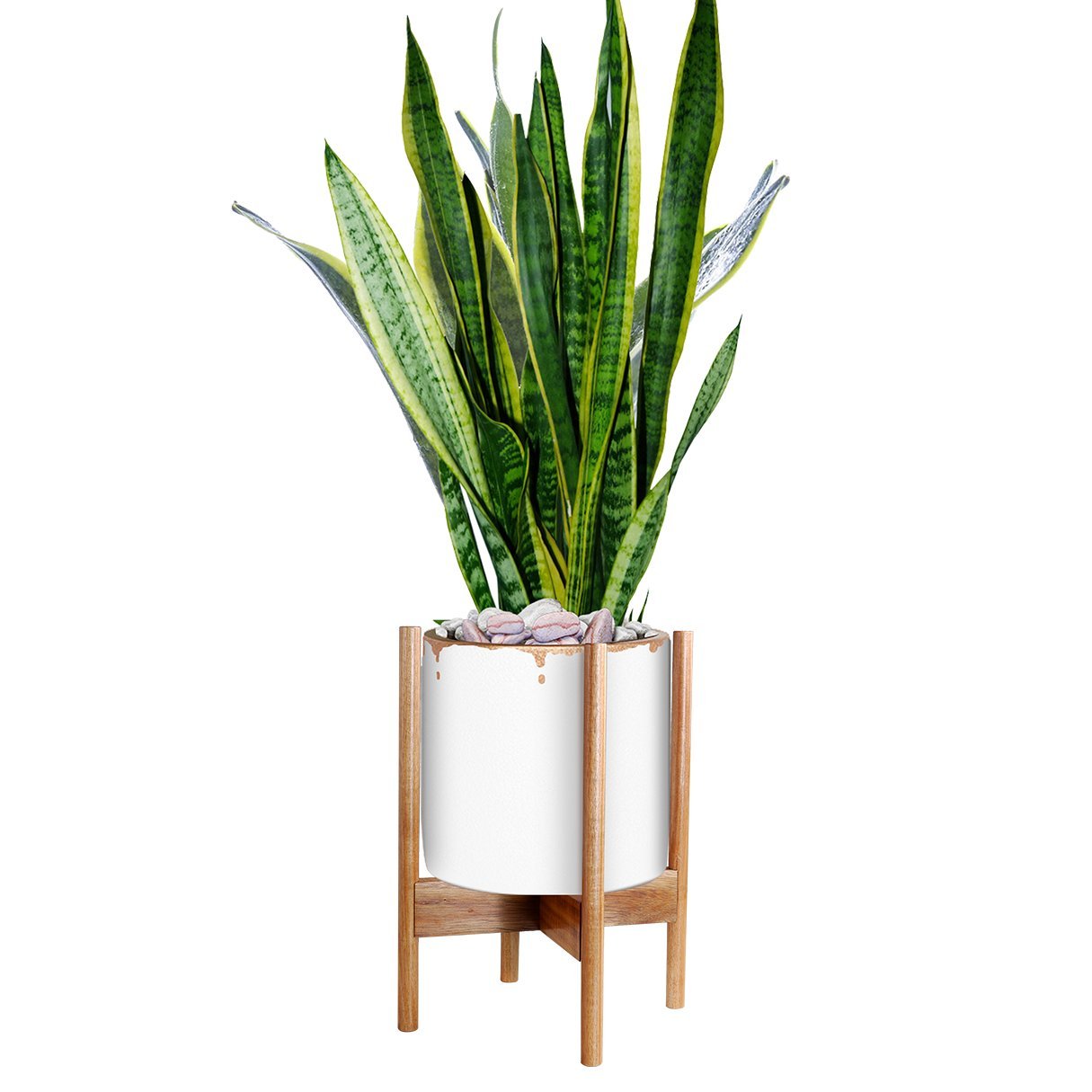 Indoor Plant Stand Width 11" (White Pot not Included) Planter Holder Beech Wood