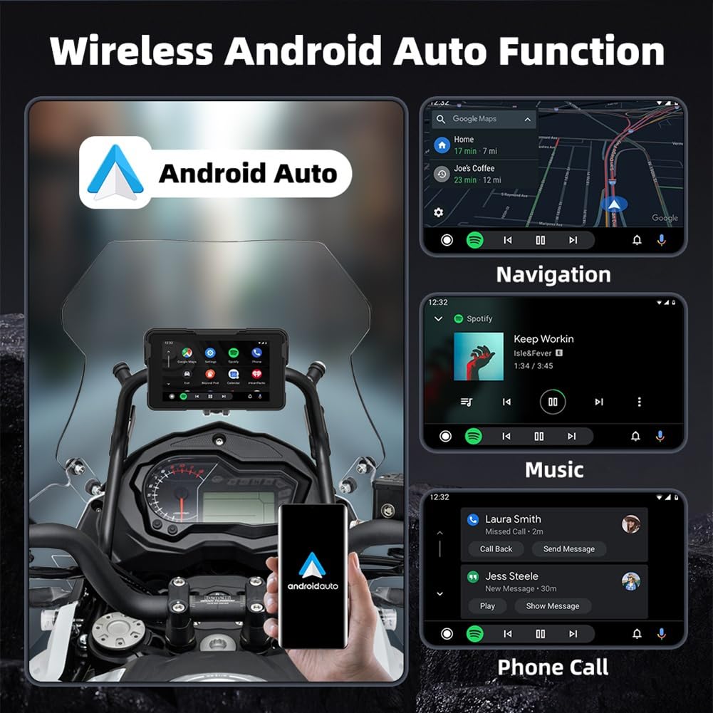 Pantalla de Navegación Digital Portátil para Motocicleta con CarPlay Moto Android Auto de 5.0 Pulgadas y Navegación Inalámbrica para Motocicleta.
