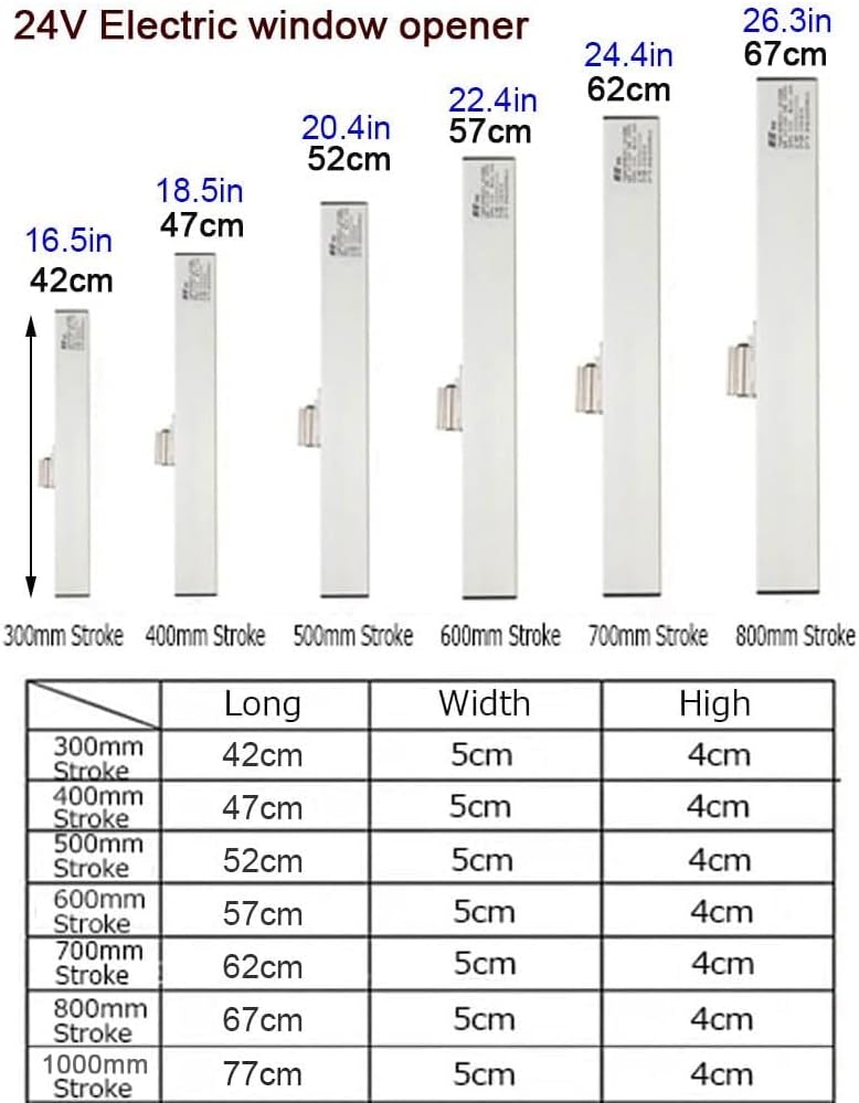 Electric Chain Window Opener Actuator, Automatic Window Opener, Stroke 300mm-1000mm, for Skylight Window Greenhouse and Roof Vent (Color : 24V Motor+Remote+Switch)