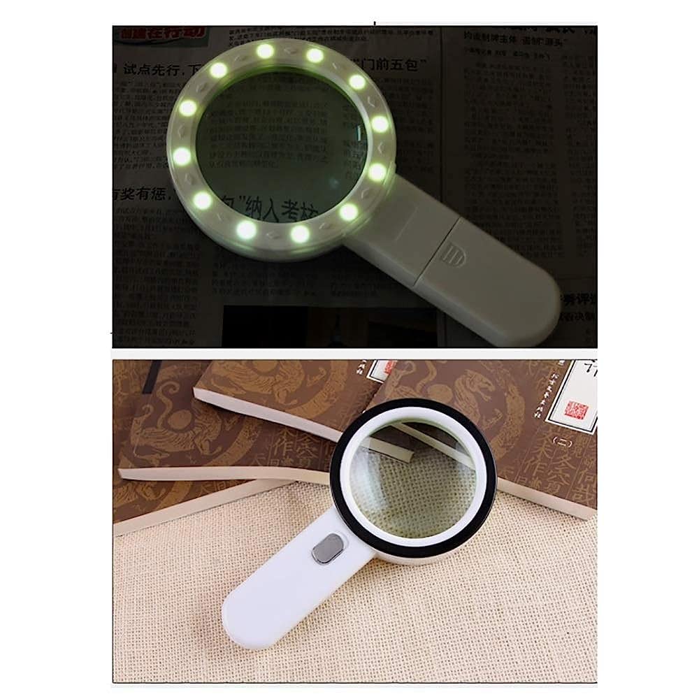 Led-Beleuchtete Lupe Mit 30-Facher Vergrößerung, Leichte Handlupe, Ideal Zum Lesen Und Für Hobbys, Inklusive Reinigungstuch Und Tasche. Farbe: Weiß.