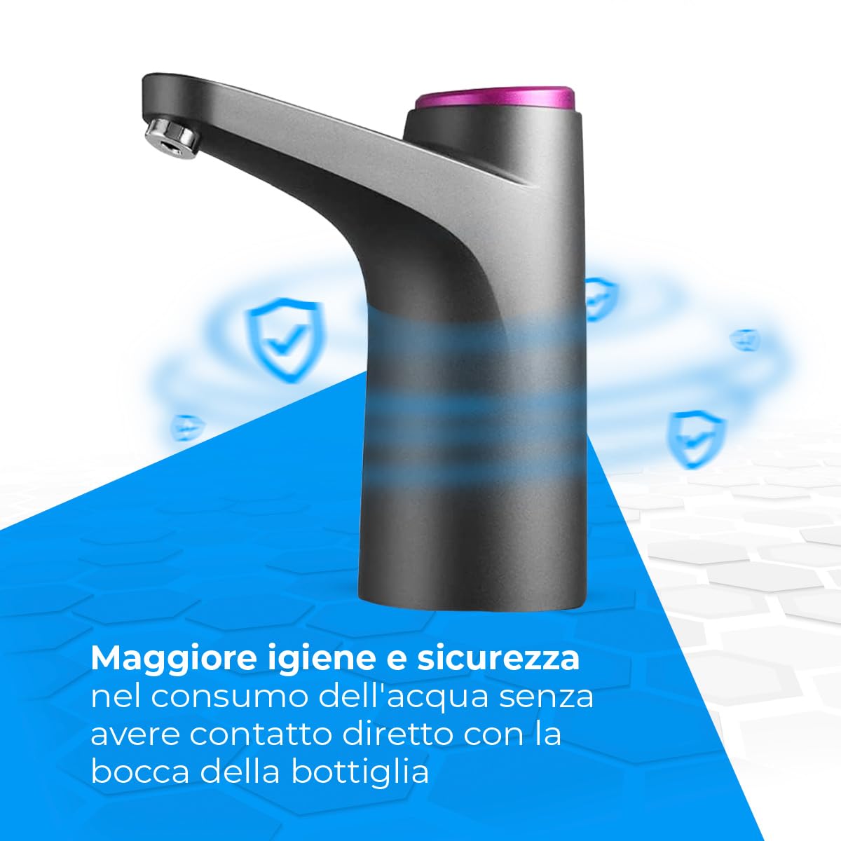 Distributore d'acqua NK - Indicatore LED, batteria ricaricabile USB da 1200 mAh, materiale in silicone, compatibile con da 4,5L 5L 7,5L 10L 11,3L 15L 18,9L - adattatore da 3,8 e 4,8cm - (nero)
