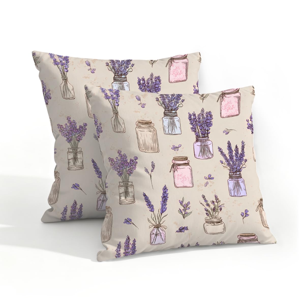 Outdoor Pillow Covers Waterproof Pillowcases 18x18in Set of 2 Vintage Lavender Floral Vase Decorative Throw Cushion Case for Couch Sofa Garden Patio Furniture