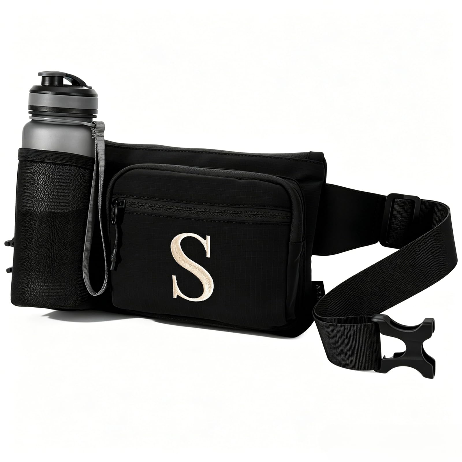 A-Z BAG Bauchtasche mit integrierter Trinkflaschentasche – Personalisierte Hüfttasche für Damen & Herren, verstellbar (77-147cm) für Hundespaziergänge, Wandern, Angeln, Festival