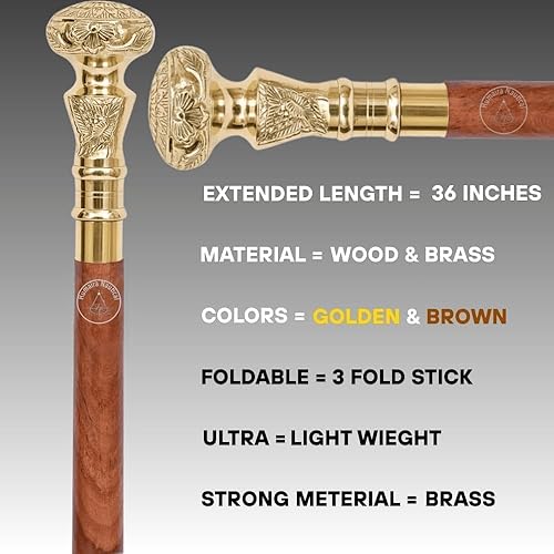 Miniatura 4 de Bastón de madera plegable con mango de latón vintage, telescopio victoriano, regalo ideal