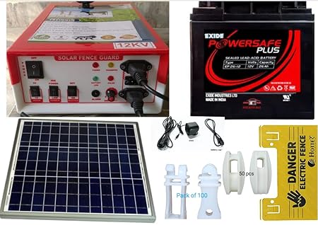 12KV Zatka Jhatka Machine AC DC Fiber Body Set (Machine, Battery,40W Panel,100 Insulator,50 Corner)