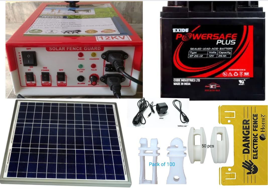 Solar Zatka Machine Set AC DC Fiber Body 50 Acre (Machine, 26 ah exide Battery,45W Panel,100 Insulator,50 Corner)-image-6