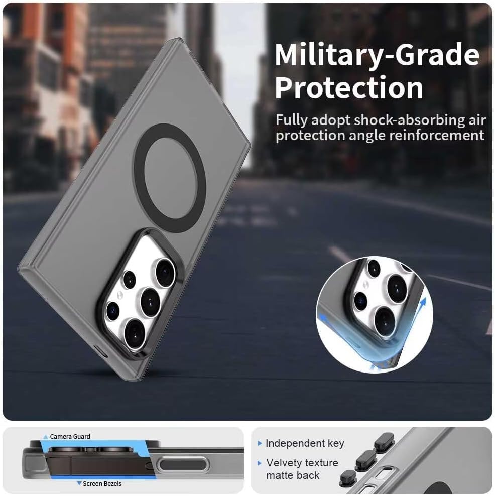 Image of Elzzi Magnetic Case for Samsung Galaxy S25 Ultra 5G Cover [Compatible with MagSafe] Slim Fit Shockproof Translucent Matte Hard Back Phone Cover with Protective Bumper for Men & Women (Black)