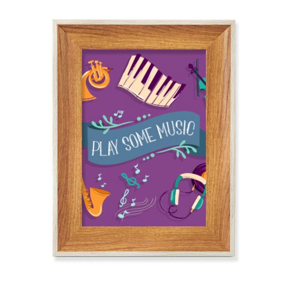 Musique pour piano de casque cadre photo en bois de bureau tableau art de peinture multi