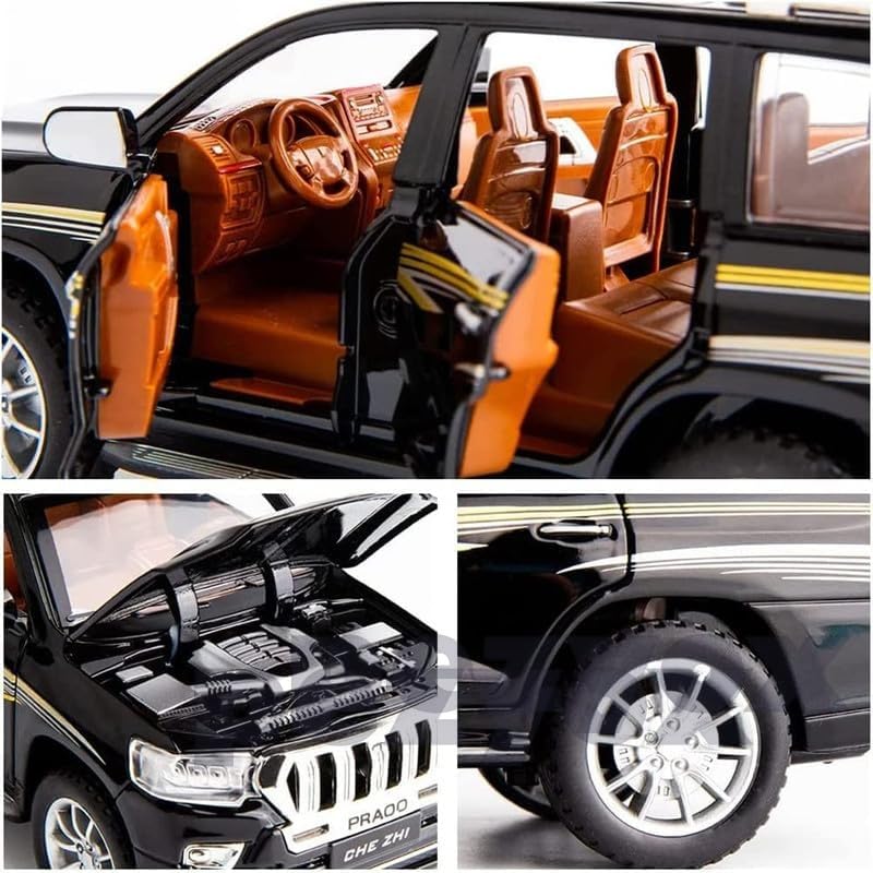 Image of Toyota Land Cruiser SUV 1:24 Big Size Diecast Scale Model Alloy Metal Pull Back Toy car for Kids with Openable Doors & Light, Music Toy Vehicle for Kids (Black)