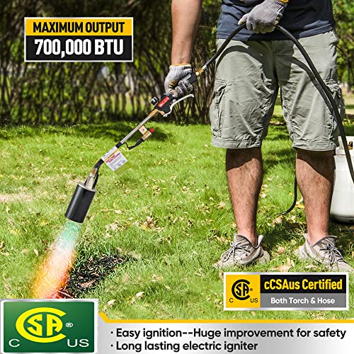 Propane Torch Weed Burner, Weed Torch High Output 700,000 Btu, With Turbo Trigger Push Button Igniter (Piezo Electric Ignition) Heavy Duty Multifunctional Burner (Csa Certified) #TOP1