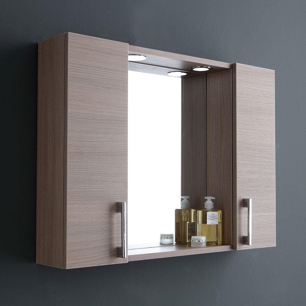 Kiamami Valentina - Specchio Bagno Contenitore 77Cm 2 Pensili Rovere Fumo