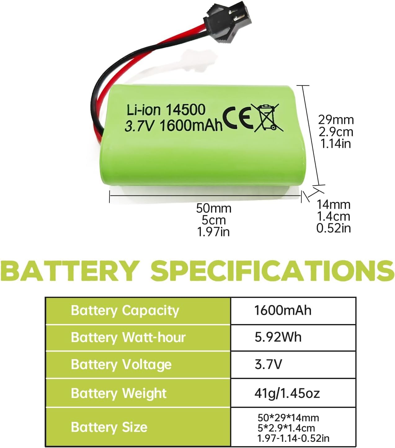 YUNIQUE GREEN-CLEAN-POWER Akumulator litowo-jonowy 3,7 V 1600 mAh ze złączem SM-2P + kabel USB - kompatybilny z samochodami RC 9962 8837 i samochodami inżynieryjnymi