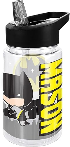 LOGOVISION Batman Kids Tritan Plastic Water Bottle with Straw Lid and Handle, Reusable Tumbler for Toddlers, Unisex for Girls and Boys, 12oz, Mason