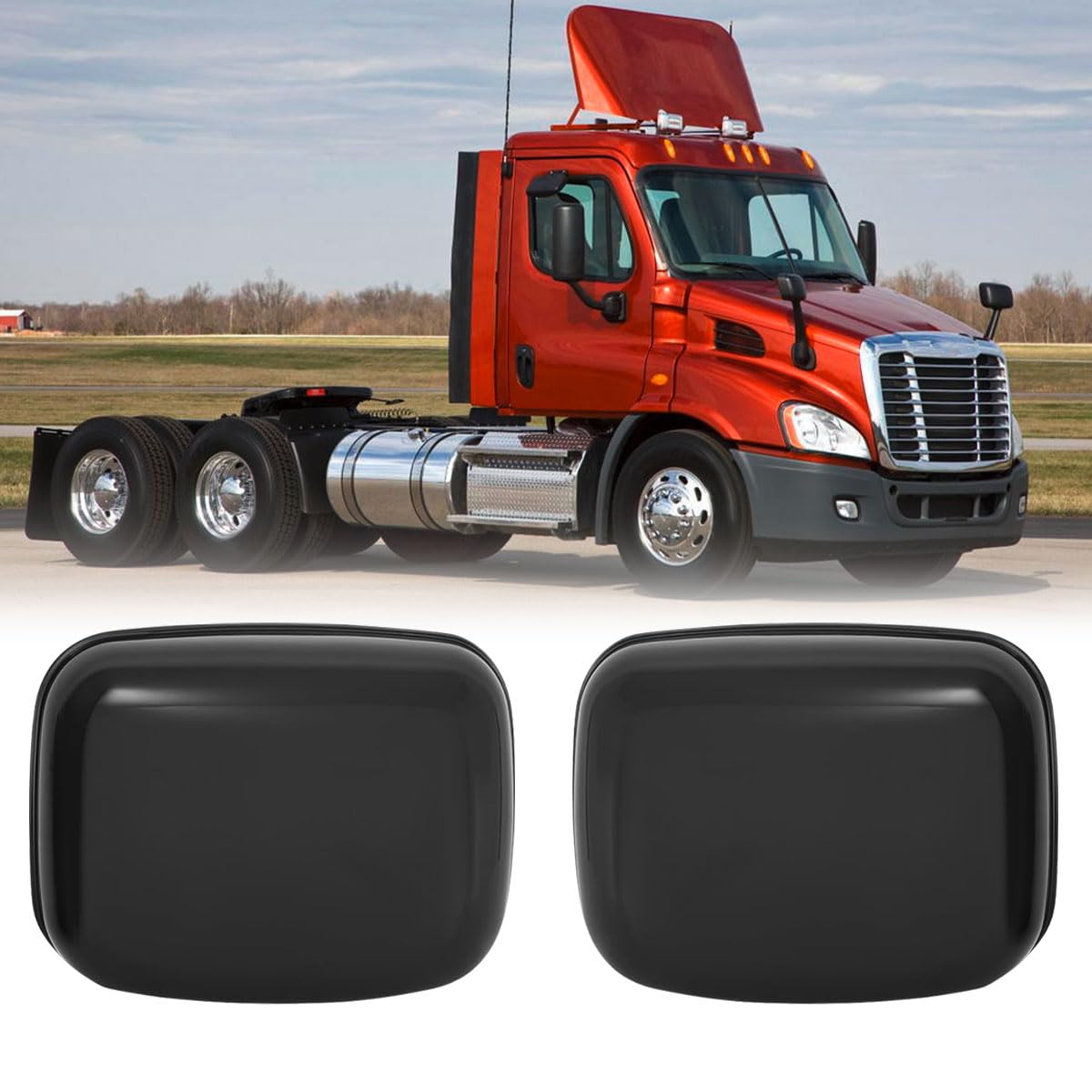 Pair of Black Hood Mirror Cover Fits Freightliner Cascadia 2008-2017