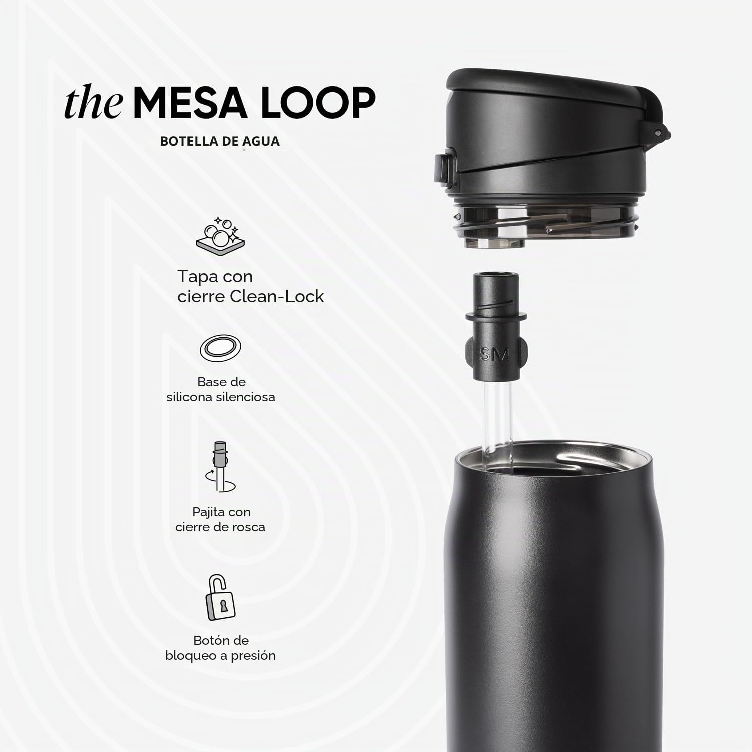 Simple Modern Mesa Loop Botella de Agua con Pajita | Botellas de Acero Inoxidable Aisladas Compatibles con Portavasos para Viajes, Deporte y Escuela| 890ml | Pink Champagne | Mesa Loop - Botella de agua aislada para escuela, deportes, viajes, a prueba de