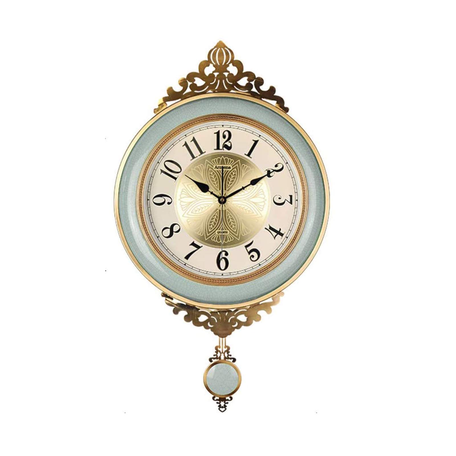TBDdsd Wall clocks, Vintage wall clock with pendulum, Retro European ceramic silent living room bedroom quartz pendant watch(A)