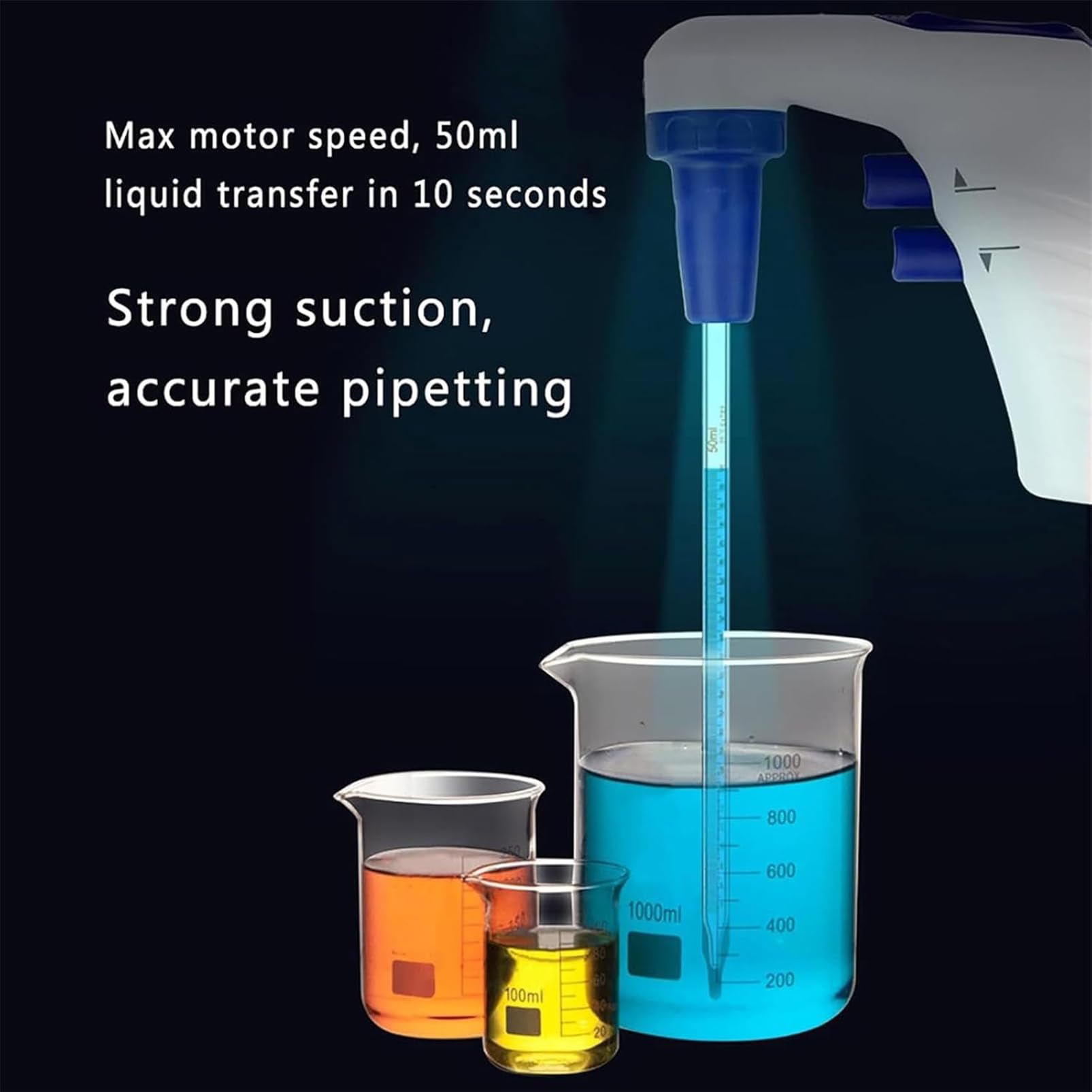 Elektrische Pipette, hohe Genauigkeit, einstellbares Volumen, 0,1–200 ml, Labor-Pipettenpumpe, ideal für Biologie- und Chemie-Laboranwendungen
