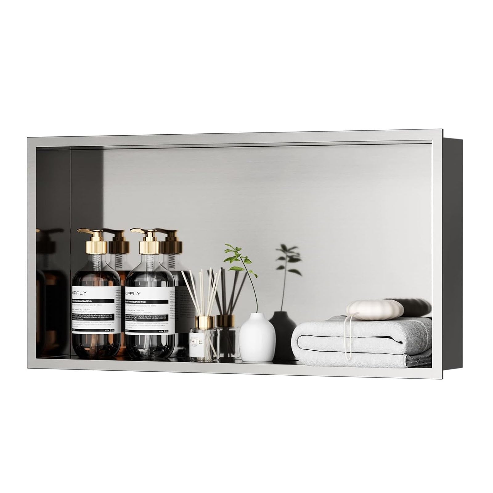 Shower Brushed Stainless Steel Recessed Shower Caddy TOP Grade 304 Waterproof No Tile Need Wall Cabinet Matte Black