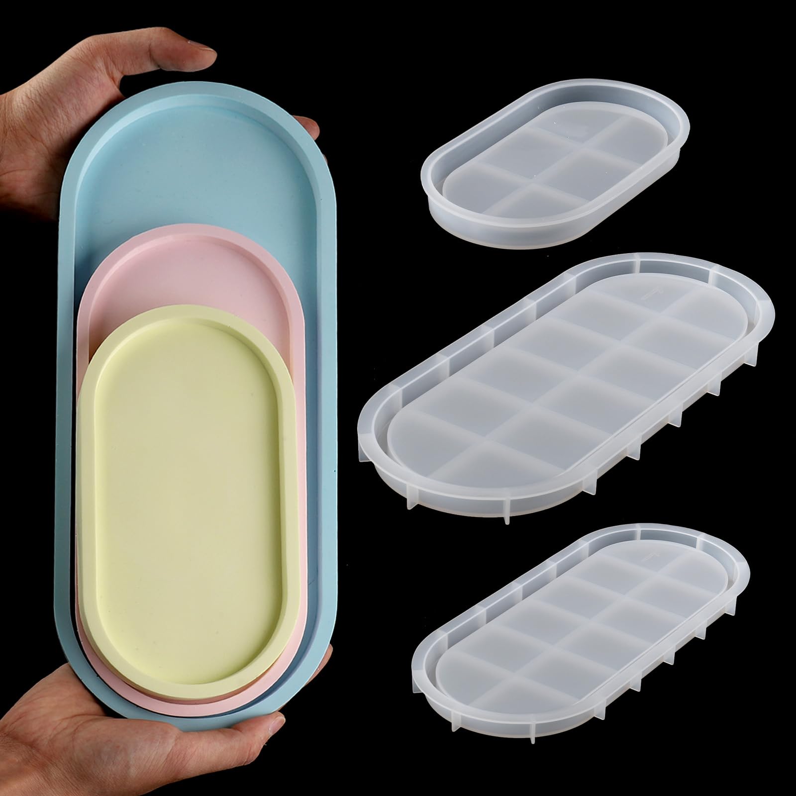 3 Pcs Oval Tray Silicone Molds,DIY Coaster Epoxy Resin Molds,Silicone Resin Casting Mould for Office Home Decoration Supplies,Storage Trays,Candle Holders, Jewelry Plates, and Craft Decorations