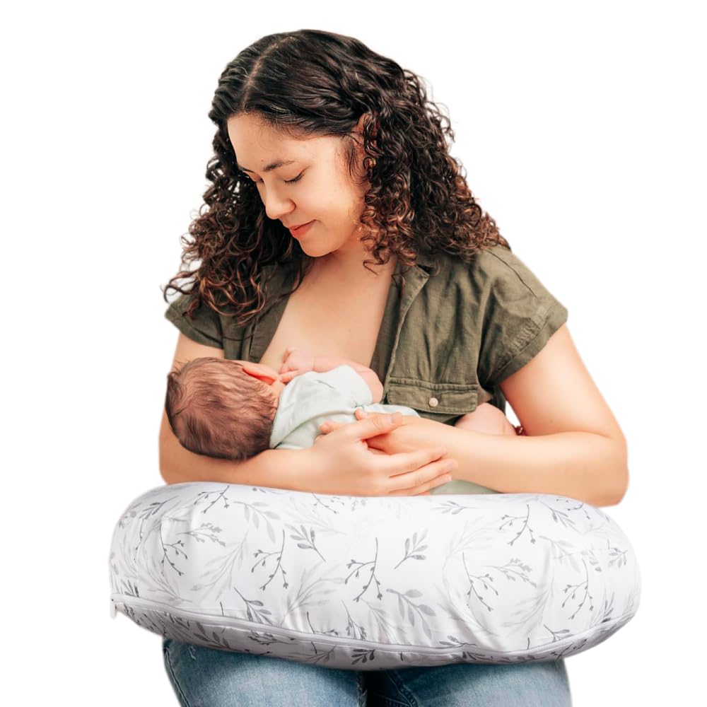 Boppy Gray Gentle Leaves Nursing Pillow – – Larger, Firmer, More Supportive Pillow For Breastfeeding & Bottle Feeding – Firmer Fill, Higher Lift, Larger Area Than Original Nursing Pillow