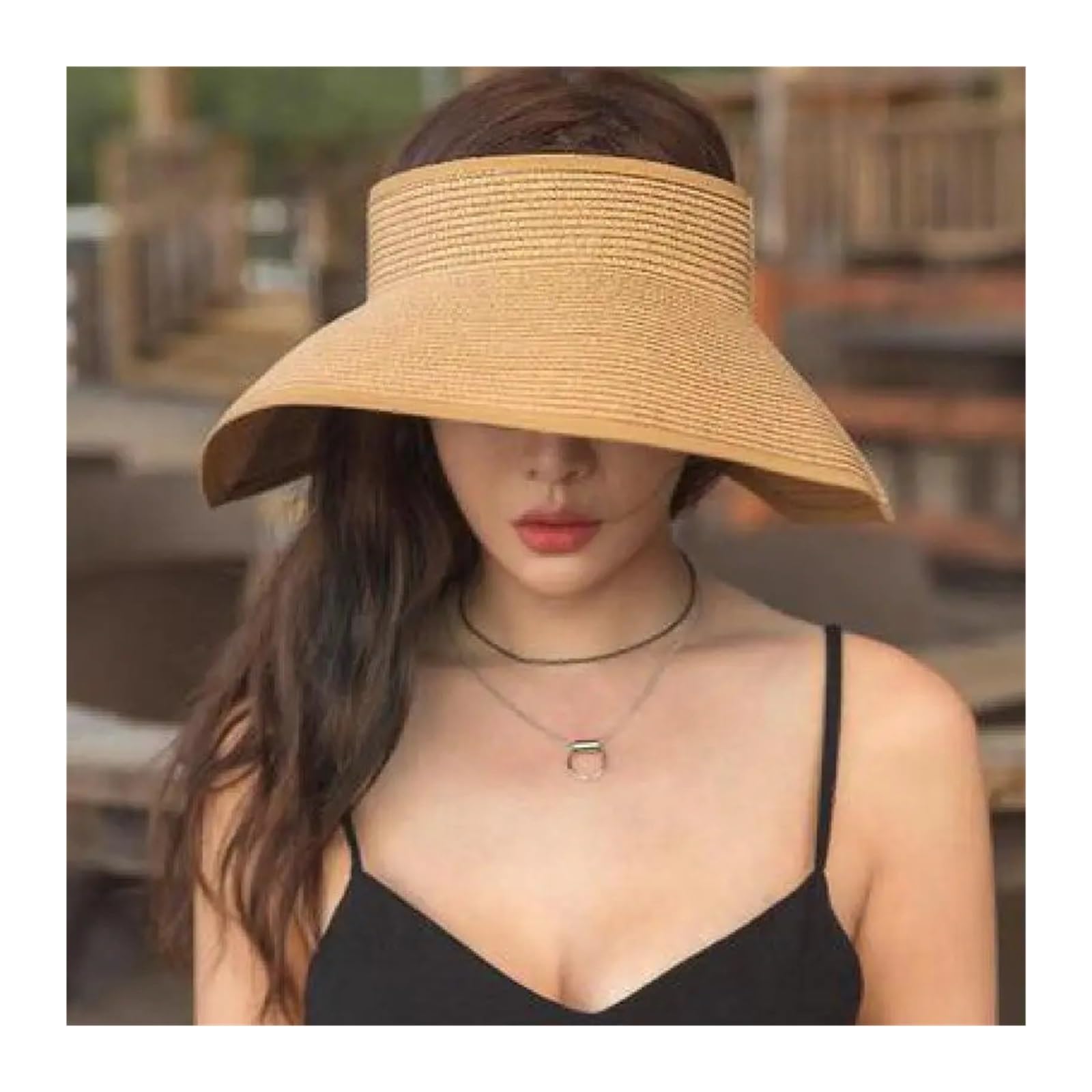 Visiera di Paglia Pieghevole da Donna - Cappello Sole a Tesa Larga for Abbigliamento Spiaggia e all'aperto