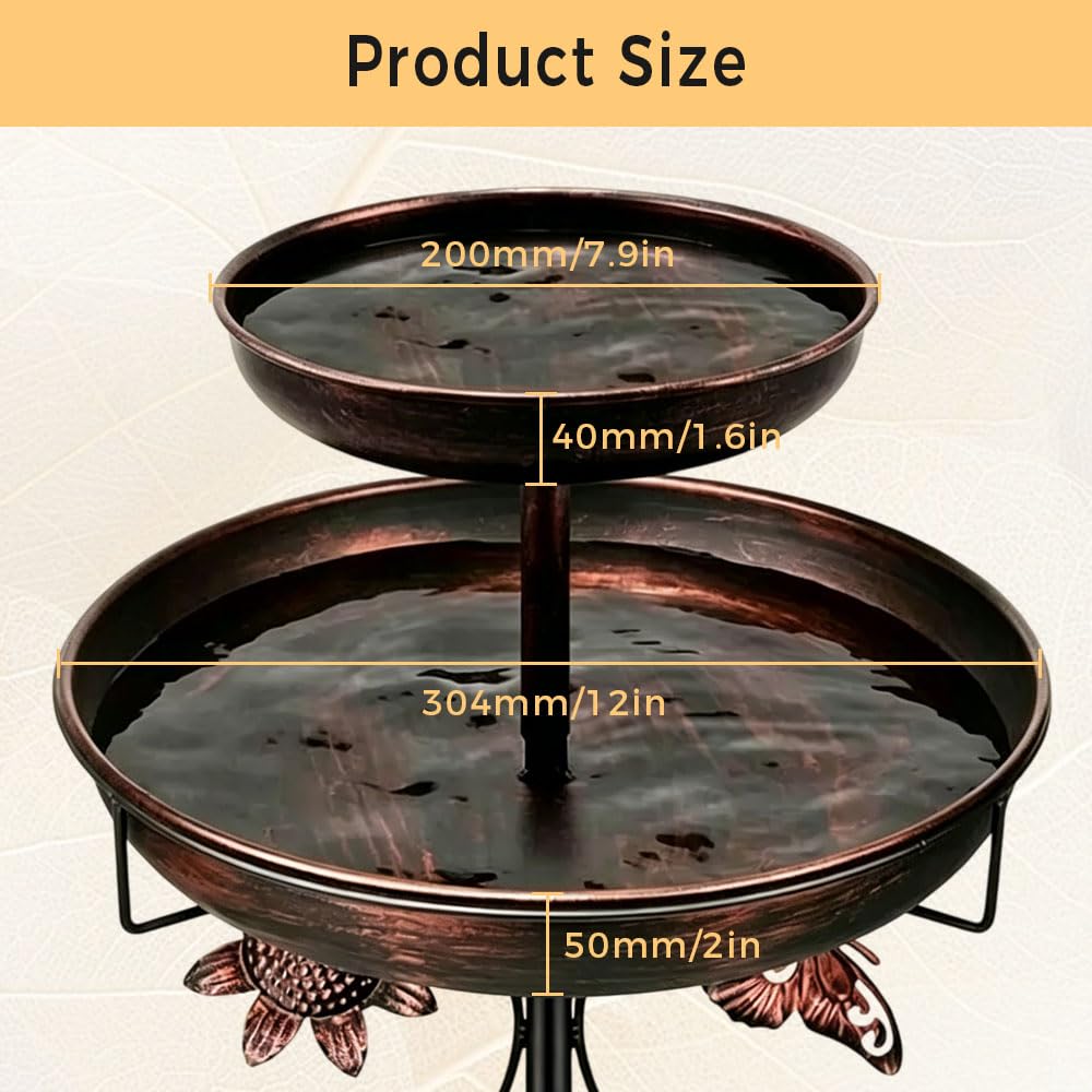 115cm Vogeltränke Stehend, Vogelbad für Draußen Garten, 2 In 1 Wassertränke für Vögel, Vogelbad Garten Stehend mit Stabiler 5-Zinken-Basis für Garten und Rasen, Winterfest Futter Wasserschale