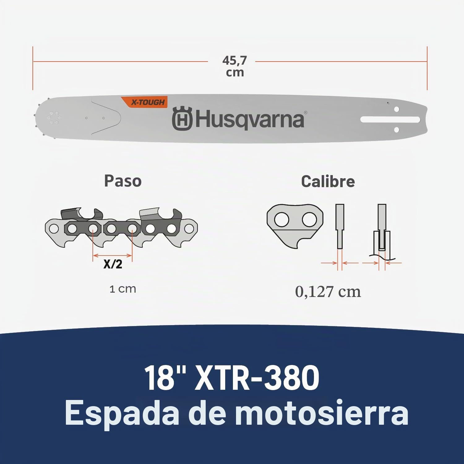 Husqvarna HT-380 - Barra de sierra de cadena X-Tough de 18 pulgadas, calibre 0.050, paso 3/8