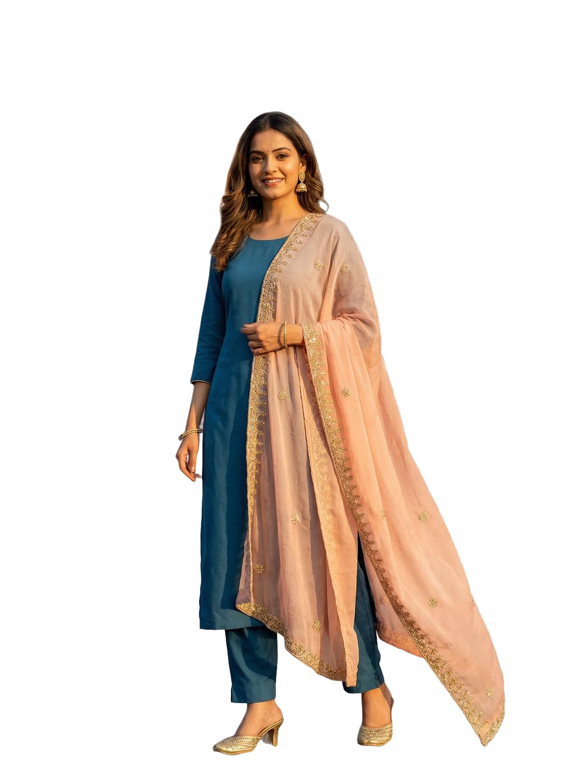 kaizen texo fab Dyed Blue Orgenza Dupatta With Thred Embraodery Lace-picture-38