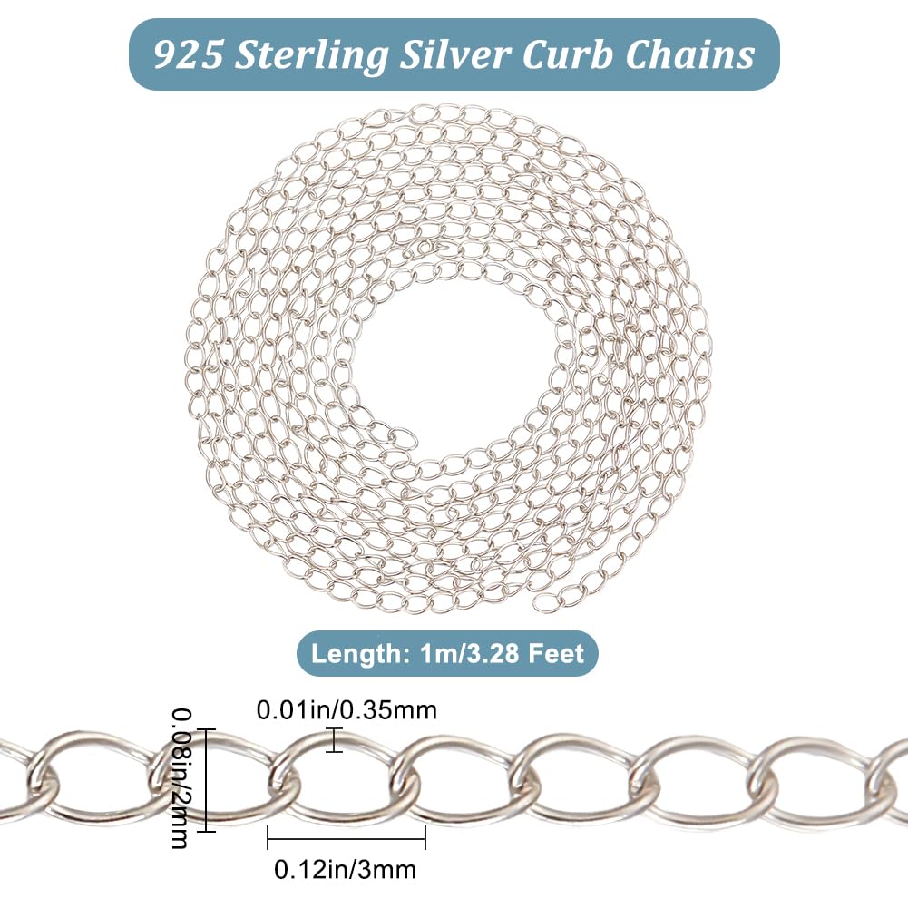 Beebeecraft 1 scatola di Catene Barbazzale Da 1 m, Catena Piatta In Argento Sterling, Sfusa per La Creazione di Gioielli