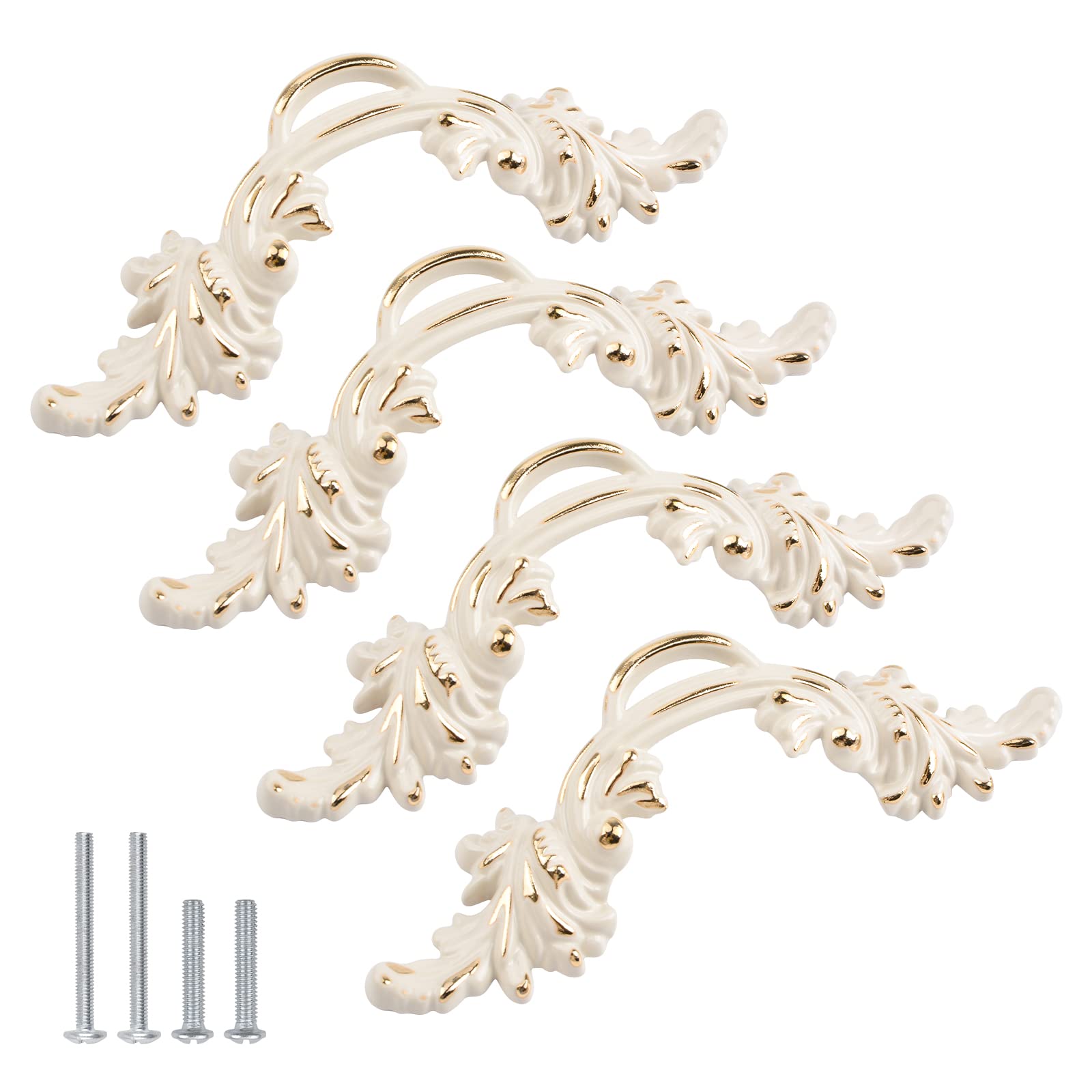 Morobor Cream-Colored, Ivory-White 4Pcs European Style Dresser Handles, Cream Ivory White & Gold Edge Vintage Cabinet Handles, 2.5 Inch Mounting Hole Distance, For Elegant Furniture Pulling