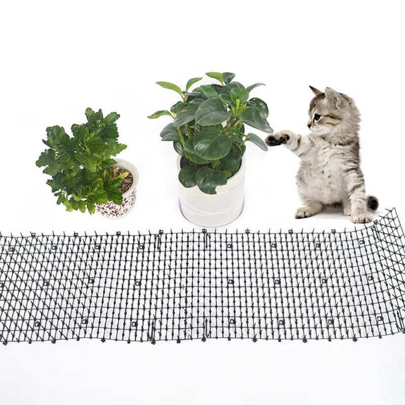 Tappetino Repellente per Gatti,400 x 30 cm, anti punte, repellente per gatti, cani, volpi, deterrenti per scavare cani da giardino, gatti, volpi Repellente con 8 Picchetti di Fissaggio Barriera Intern