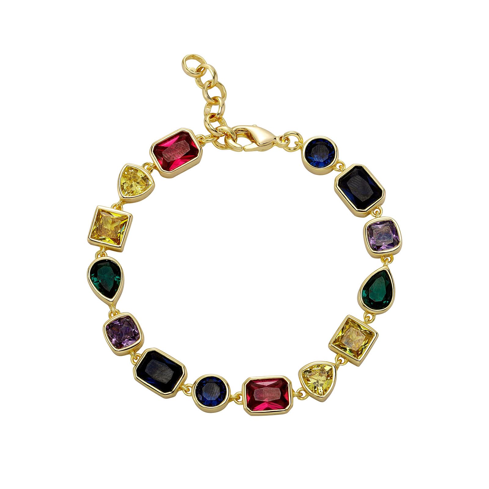 OYOGAA Gold Bracelets for Women Cubic Zirconia Classic Tennis Bracelet 14K Gold Plated Mens Rainbow Diamond Birthstone Bracelet