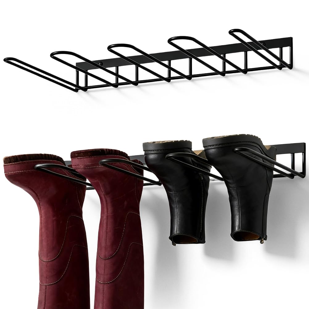 Tensor de botas para colgar en la pared, soporte para botas y zapateros, de metal negro, inoxidable, para 4 pares de almacenamiento de botas al aire libre, pasillo, terraza