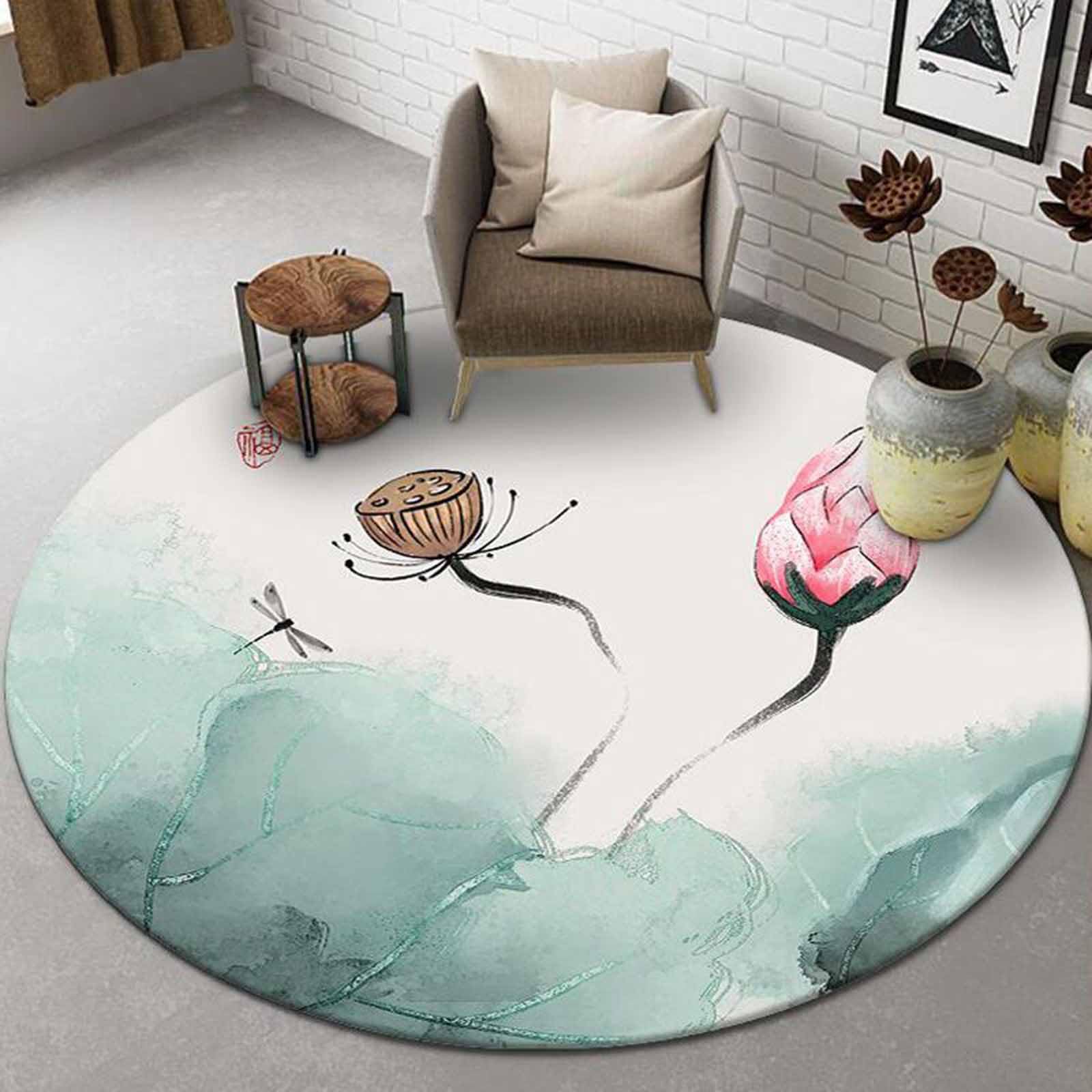 Tapis Ronds Fleurs pour Chambre à Coucher Beige Vert Rouge 60cm 80cm 100cm 120cm 140cm 160cm 180cm 200cm Tapis élégant Salon café