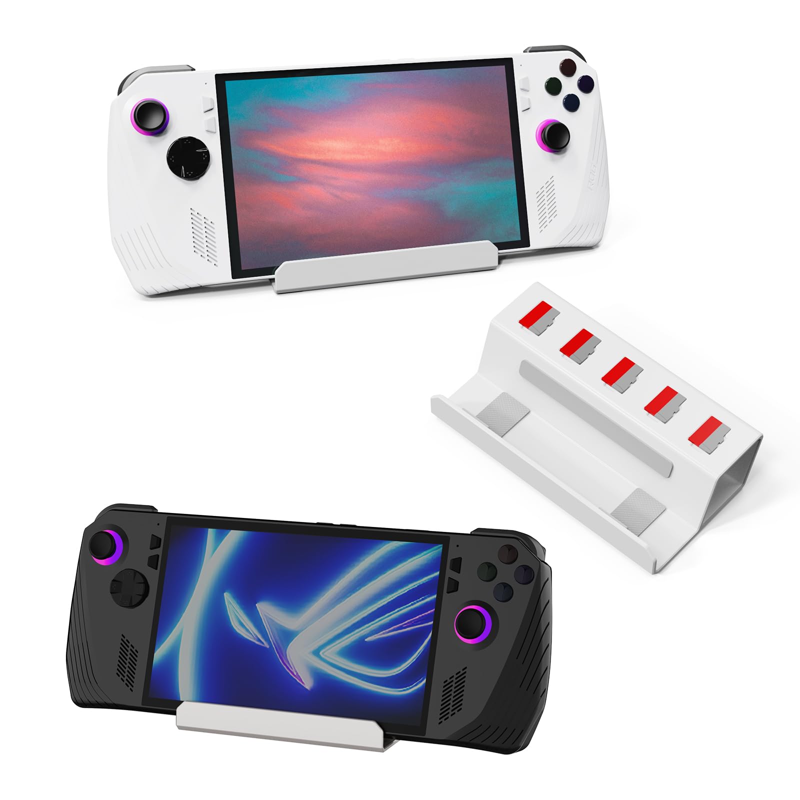 JOYTORN Stand Base Holder for ASUS Rog Ally X/Steam Deck,Frosted Aluminum Alloy Playstand for Rog Alloy with SD Card Slots,Anti-Slip Silicone