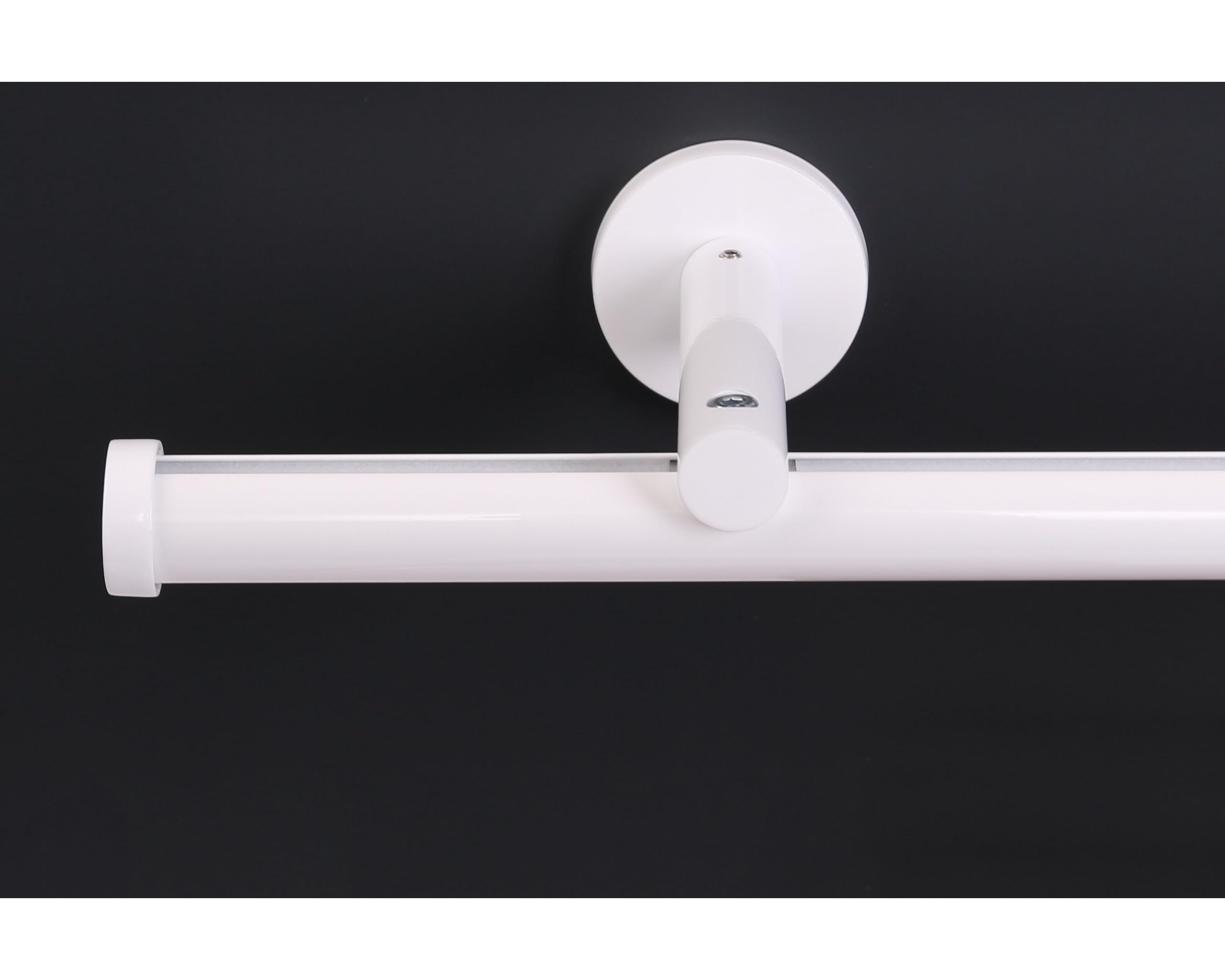 Deco-Raum Gardinenstange auf Maß Innenlauf Modern rund 20mm Wandbefestigung Wandträger mitte Lauf 9cm Vorhangstange Flächenvorhang Schiene Innenlaufstange für Vorhänge Weiß 210cm