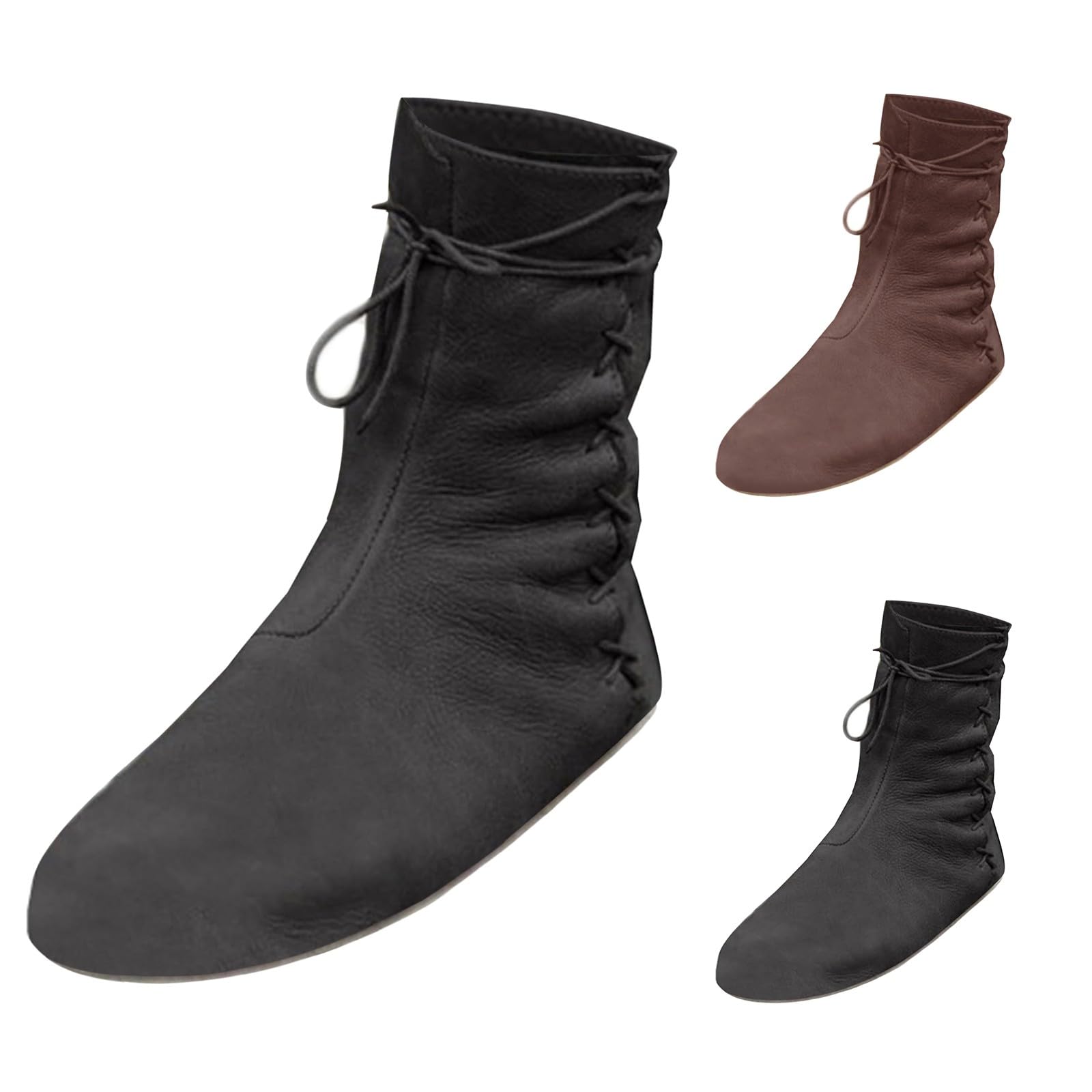 Generisch Stivali medievali rinascimentali, medievali, da uomo, da donna, da cavaliere, stile retrò, morbidi, comodi da cowboy, in pelle PU, con lacci, antiscivolo