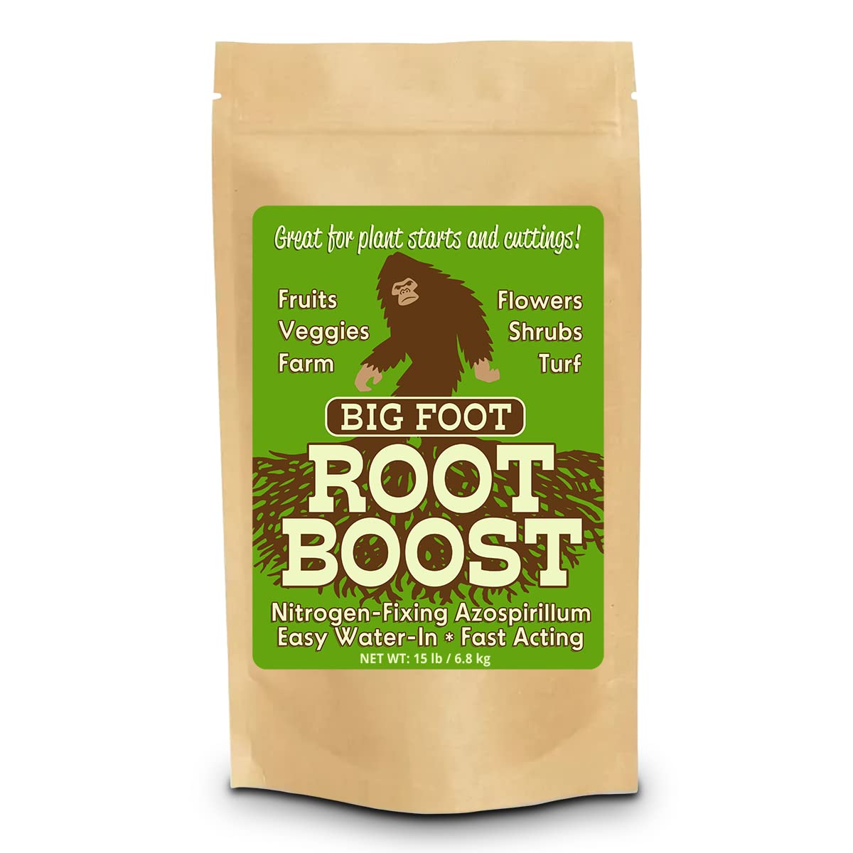 Big FootProbiotic Root Boost Water Soluble Powder for Established Plants and Transplants - Grow Root Size, Increase Nitrogen, Grow New Plants from Cuttings, Pea Inoculant - 15 Pounds