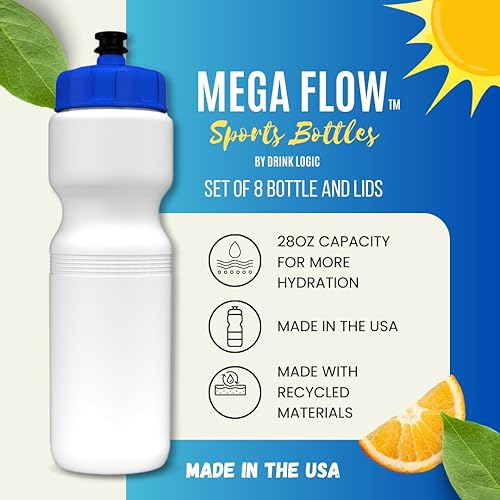 Miniatura 2 de Botellas de agua deportivas  Blanco  28 onzas  Juego de 8  Fabricado en Estados Unidos  Tapa a prueba de fugas de Mega Flow  Personalización en