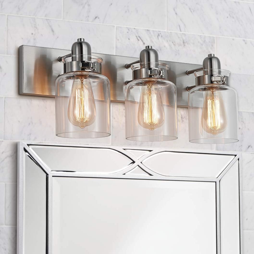 Bestier Modern Brushed Nickel 3-Light Bath Bathroom Vanity Wall Mounted Light Wall Sconce 3 E26 LED Bulbs Required Length 21.7 inch Width 7 inch Height 8.3 inch