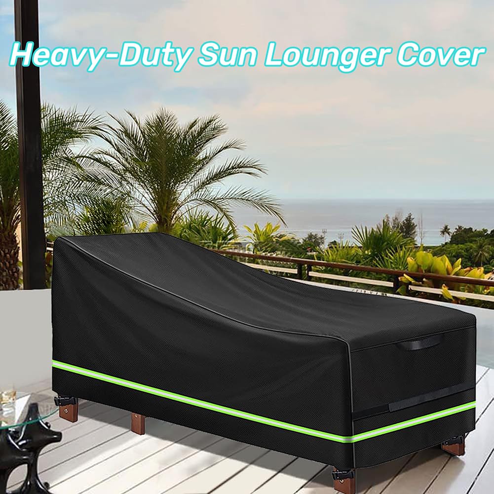 2 Pack Sonnenliege Abdeckungen mit reflektierenden Streifen, Heavy Duty 420D Oxford Fabric, Wasserdicht Winddicht Garten Sonnenliege Abdeckung