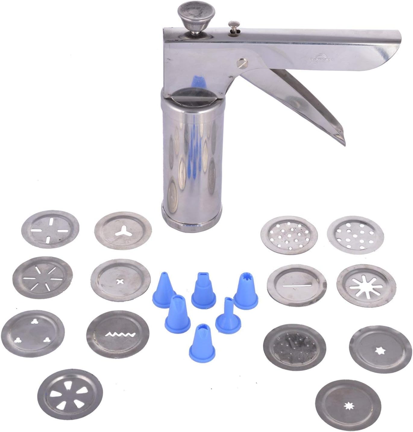 Snevad Kitchen Utensils for Kitchen Press/ (1pcs) Murukku/Cookies/Noodles/Indian Snacks/idiyappam/chakli/Namkeen Sev Maker Press with 15 Stainless Steel Jaalis(6 Pcs Cake Decoration Nozzles Free)