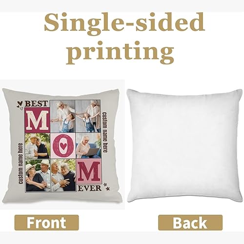 Miniatura 2 de Personalized Pillow Cover Featuring 6 Images and Personalized Text for Mom, Soft Cushion Ideal as a for Mothers Day Birthdays or Christmas