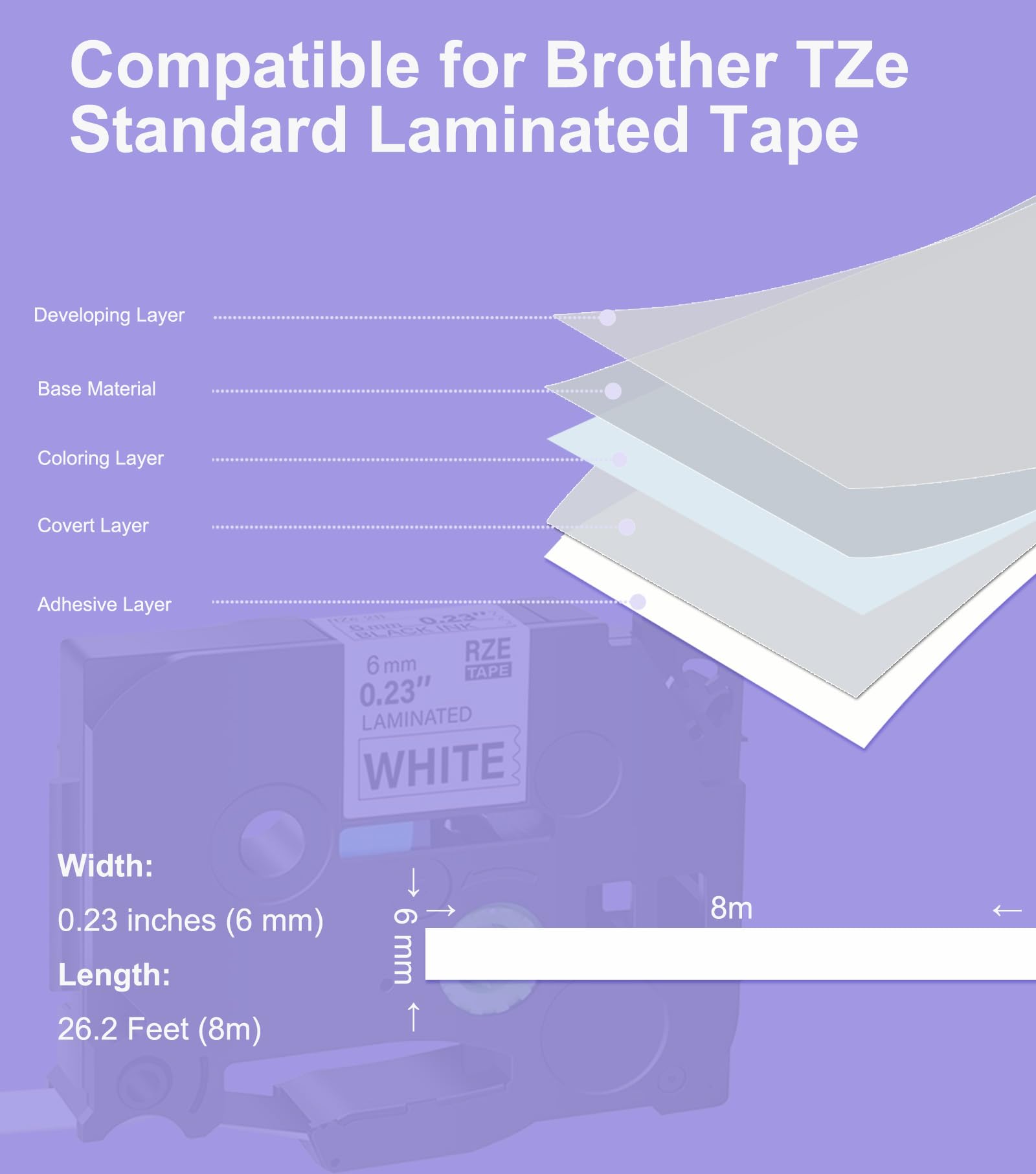 Compatible with Brother Label Printer Tape 6mm 0.23 TZe-111 TZe-211 TZe-411 TZe-511 TZe-611 TZe-711 Compatible with Brother P Touch PT-H110 D210 E110 H100 H101 P710BT E300 H107B - Image 4