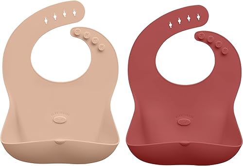 Abiie Ruby Wrapp - Baberos de silicona para bebés con bolsillo frontal, babero impermeable, resistente a las manchas, baberos de silicona para niños