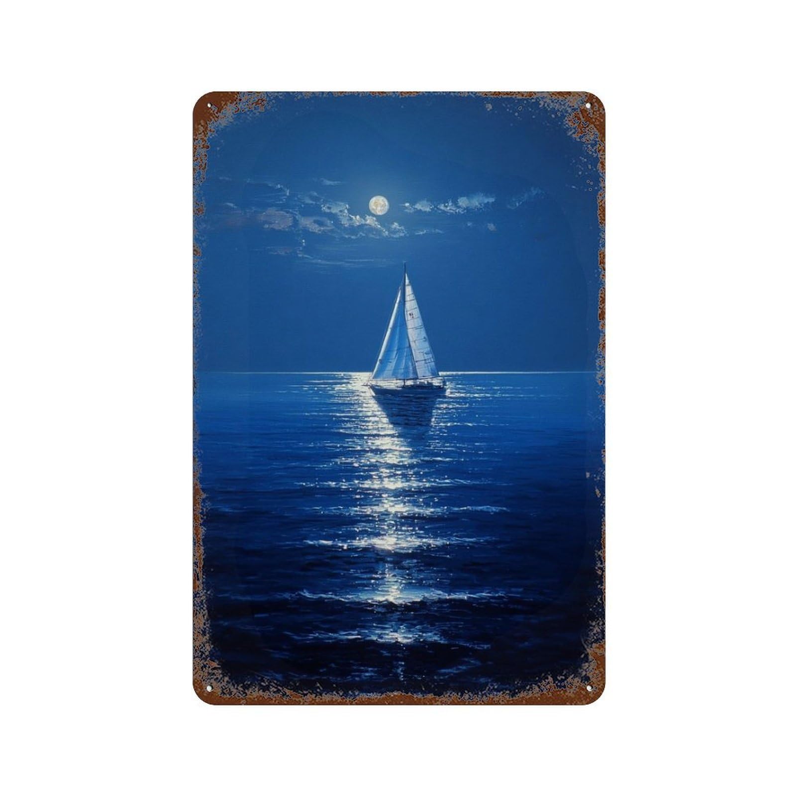 Moonlit Ocean Serenity-1 Decorative Tin Sign 11.8"x7.9", for Bistro, Counter And Cafe Decor, Classic Wall Plaque