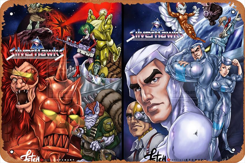 Silverhawks - Póster de anime para decoración de pared del hogar, letrero de metal retro, 20 x 30 cm