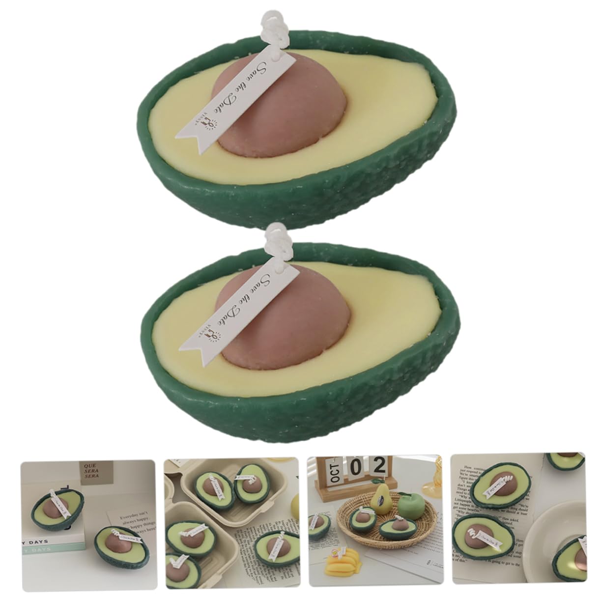 CALLARON Candela Profumata All’avocado 2 Pezzi, Verde, senza Fumo, Lunga Durata, Decorazione per Camera da Letto e Casa